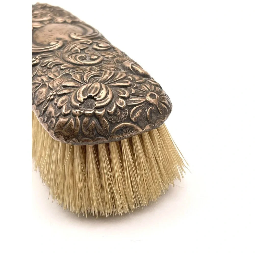 Antique Gorham Sterling Silver Repousse Floral Clothes Brush Engraved 6oz
